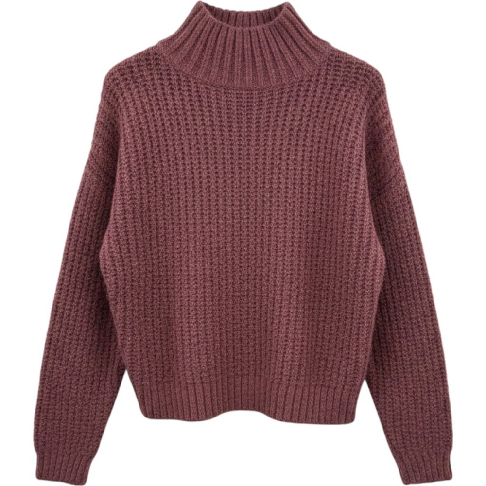 Express Mock Neck Cropped Sweater Women's Small Purple Marled Ribbed Wool Cozy